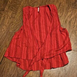 Free People By My Side Red Sleeveless Tie Blouse High Low Reversible, Size small